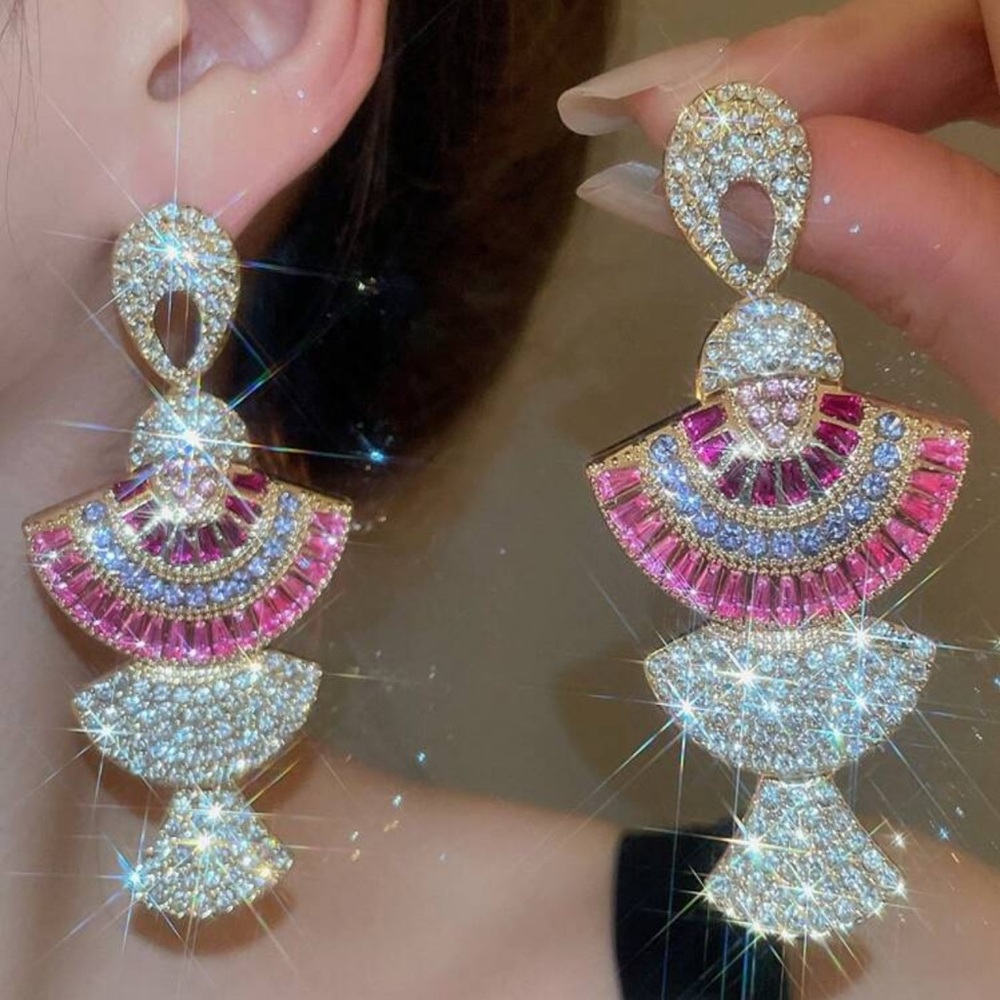 Brand New Elegant Pink and Gold Statement Earrings